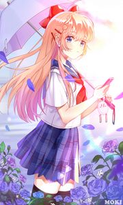 Preview wallpaper girl, umbrella, uniform, anime, bright