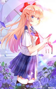 Preview wallpaper girl, umbrella, uniform, anime, bright