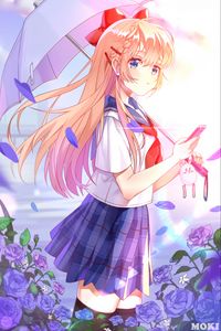 Preview wallpaper girl, umbrella, uniform, anime, bright