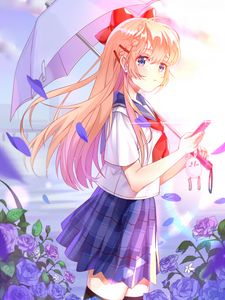 Preview wallpaper girl, umbrella, uniform, anime, bright