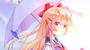 Preview wallpaper girl, umbrella, uniform, anime, bright