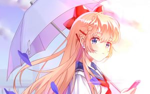 Preview wallpaper girl, umbrella, uniform, anime, bright