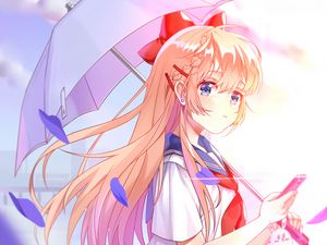 Preview wallpaper girl, umbrella, uniform, anime, bright