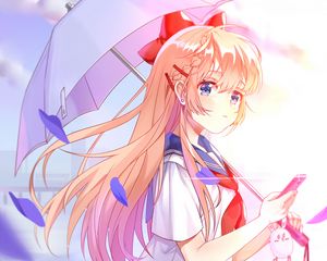 Preview wallpaper girl, umbrella, uniform, anime, bright