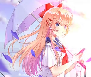 Preview wallpaper girl, umbrella, uniform, anime, bright