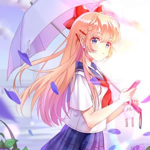 Preview wallpaper girl, umbrella, uniform, anime, bright