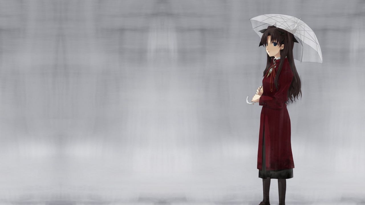 Wallpaper girl, umbrella, walking, rain