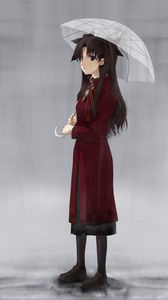 Preview wallpaper girl, umbrella, walking, rain