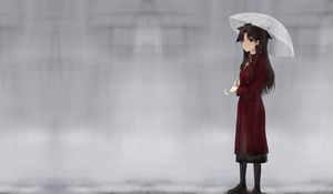 Preview wallpaper girl, umbrella, walking, rain