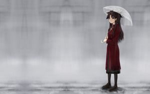Preview wallpaper girl, umbrella, walking, rain