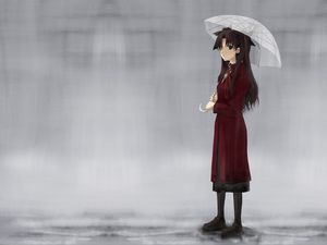 Preview wallpaper girl, umbrella, walking, rain