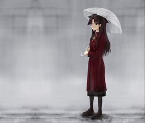 Preview wallpaper girl, umbrella, walking, rain