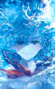 Preview wallpaper girl, underwater, water, anime, art, blue