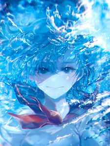 Preview wallpaper girl, underwater, water, anime, art, blue