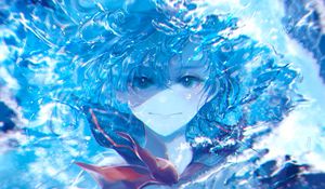 Preview wallpaper girl, underwater, water, anime, art, blue