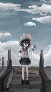 Preview wallpaper girl, uniform, beret, flower, anime, art
