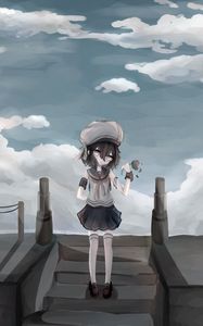 Preview wallpaper girl, uniform, beret, flower, anime, art