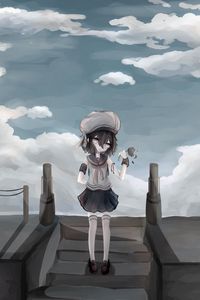 Preview wallpaper girl, uniform, beret, flower, anime, art