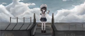 Preview wallpaper girl, uniform, beret, flower, anime, art