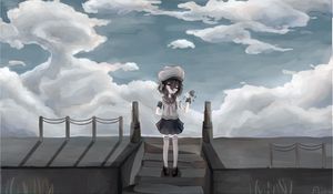 Preview wallpaper girl, uniform, beret, flower, anime, art