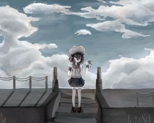 Preview wallpaper girl, uniform, beret, flower, anime, art