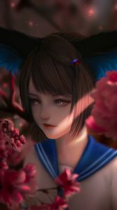 Preview wallpaper girl, uniform, flowers, anime, art