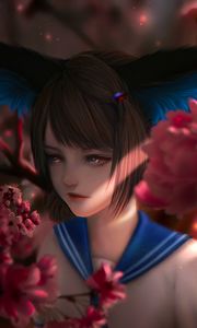 Preview wallpaper girl, uniform, flowers, anime, art