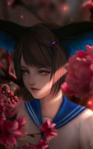Preview wallpaper girl, uniform, flowers, anime, art