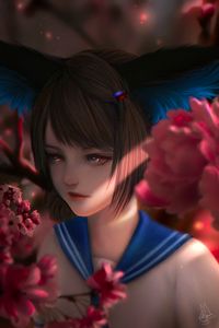 Preview wallpaper girl, uniform, flowers, anime, art