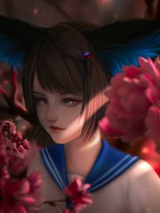 Preview wallpaper girl, uniform, flowers, anime, art