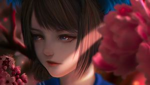 Preview wallpaper girl, uniform, flowers, anime, art