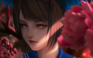 Preview wallpaper girl, uniform, flowers, anime, art