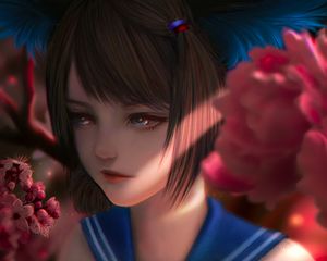 Preview wallpaper girl, uniform, flowers, anime, art