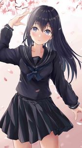 Preview wallpaper girl, uniform, gesture, anime