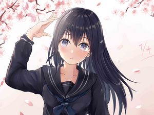 Preview wallpaper girl, uniform, gesture, anime