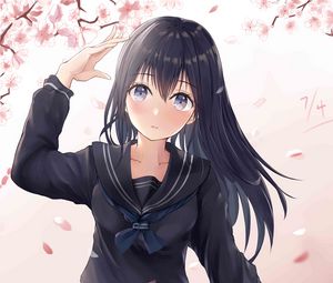 Preview wallpaper girl, uniform, gesture, anime