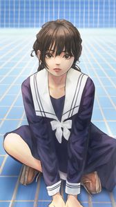 Preview wallpaper girl, uniform, glance, anime