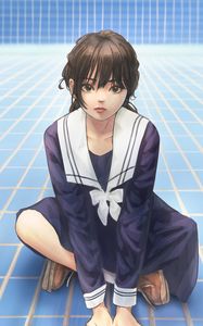 Preview wallpaper girl, uniform, glance, anime