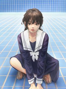 Preview wallpaper girl, uniform, glance, anime