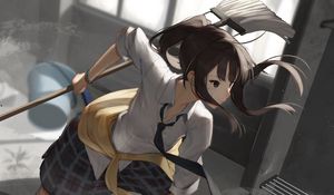 Preview wallpaper girl, uniform, glance, cleaning, anime