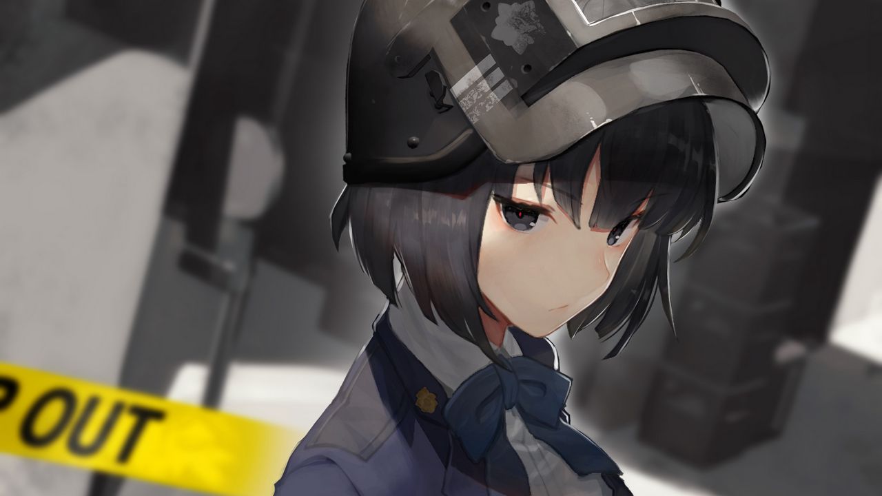Wallpaper girl, uniform, helmet, police, anime, art