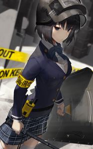 Preview wallpaper girl, uniform, helmet, police, anime, art