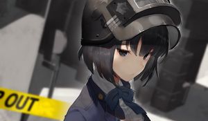 Preview wallpaper girl, uniform, helmet, police, anime, art
