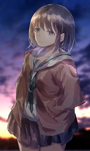Preview wallpaper girl, uniform, jacket, anime, art, cartoon