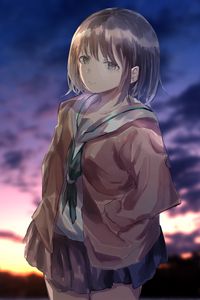 Preview wallpaper girl, uniform, jacket, anime, art, cartoon