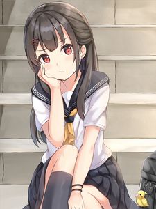 Preview wallpaper girl, uniform, sailor suit, glance, anime