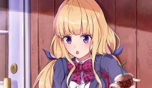 Preview wallpaper girl, uniform, schoolgirl, drink, anime