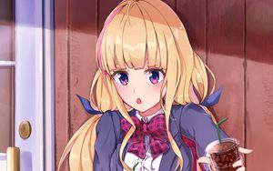 Preview wallpaper girl, uniform, schoolgirl, drink, anime