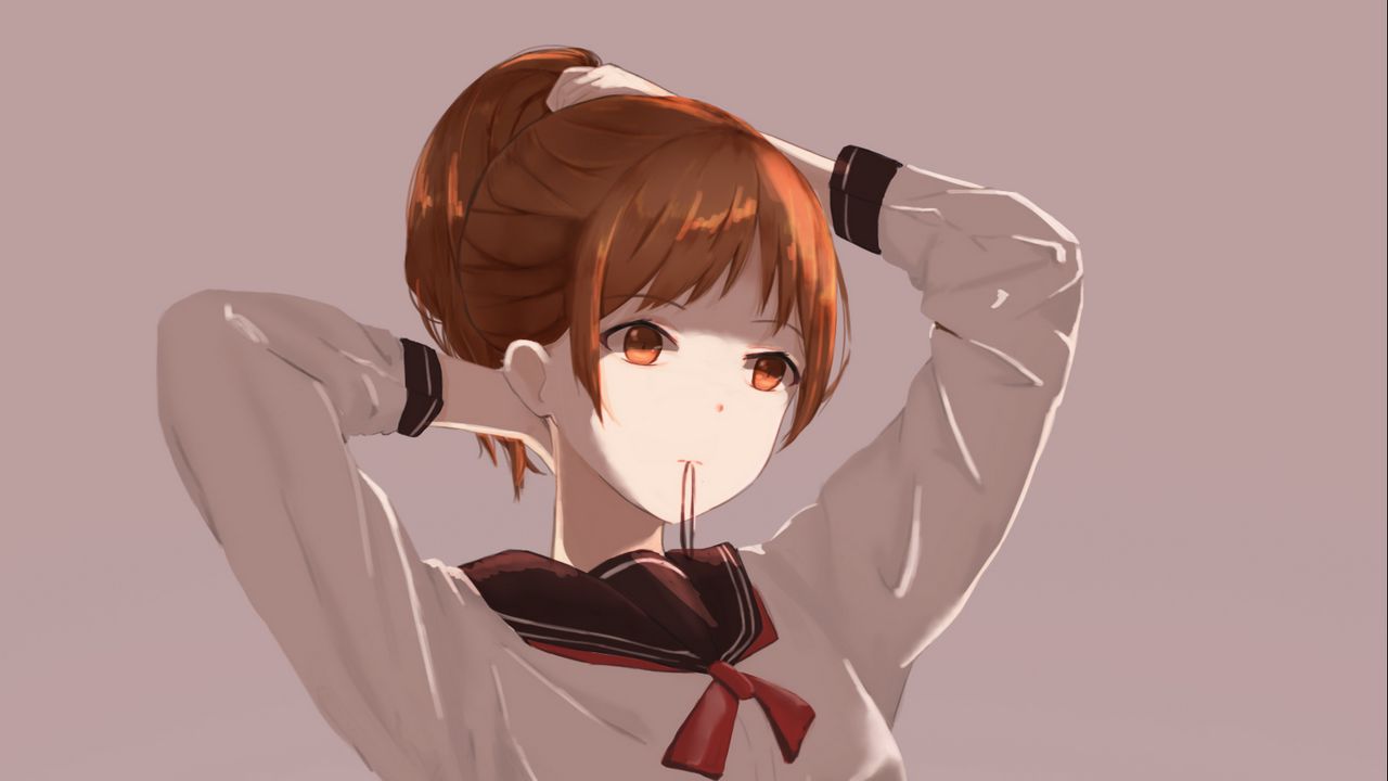 Wallpaper girl, uniform, scrunchy, anime