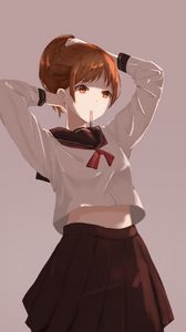 Preview wallpaper girl, uniform, scrunchy, anime